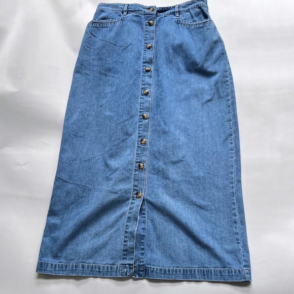 Vtg Gloria Vanderbilt Blue Denim Skirt Size 12 Button Up 100% Cotton Midi - Picture 3 of 6